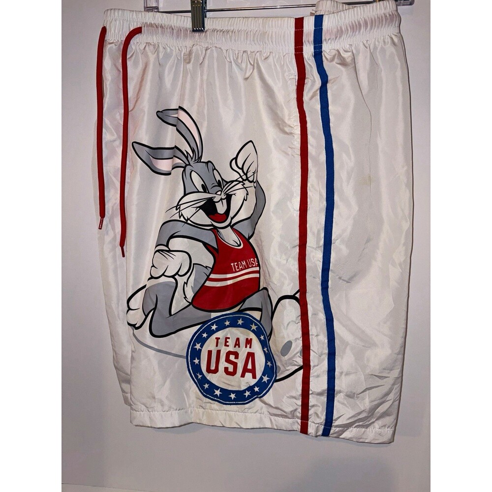Looney Tunes Bugs Bunny Team USA Mesh Lined Swim Shorts White Men’s 2XL